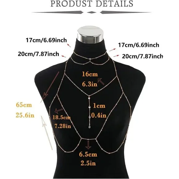 🆕Sexy Gold Body Chain for Women Pearl Bra Necklace Jewelry by QWALIT Trendy - Picture 6 of 7